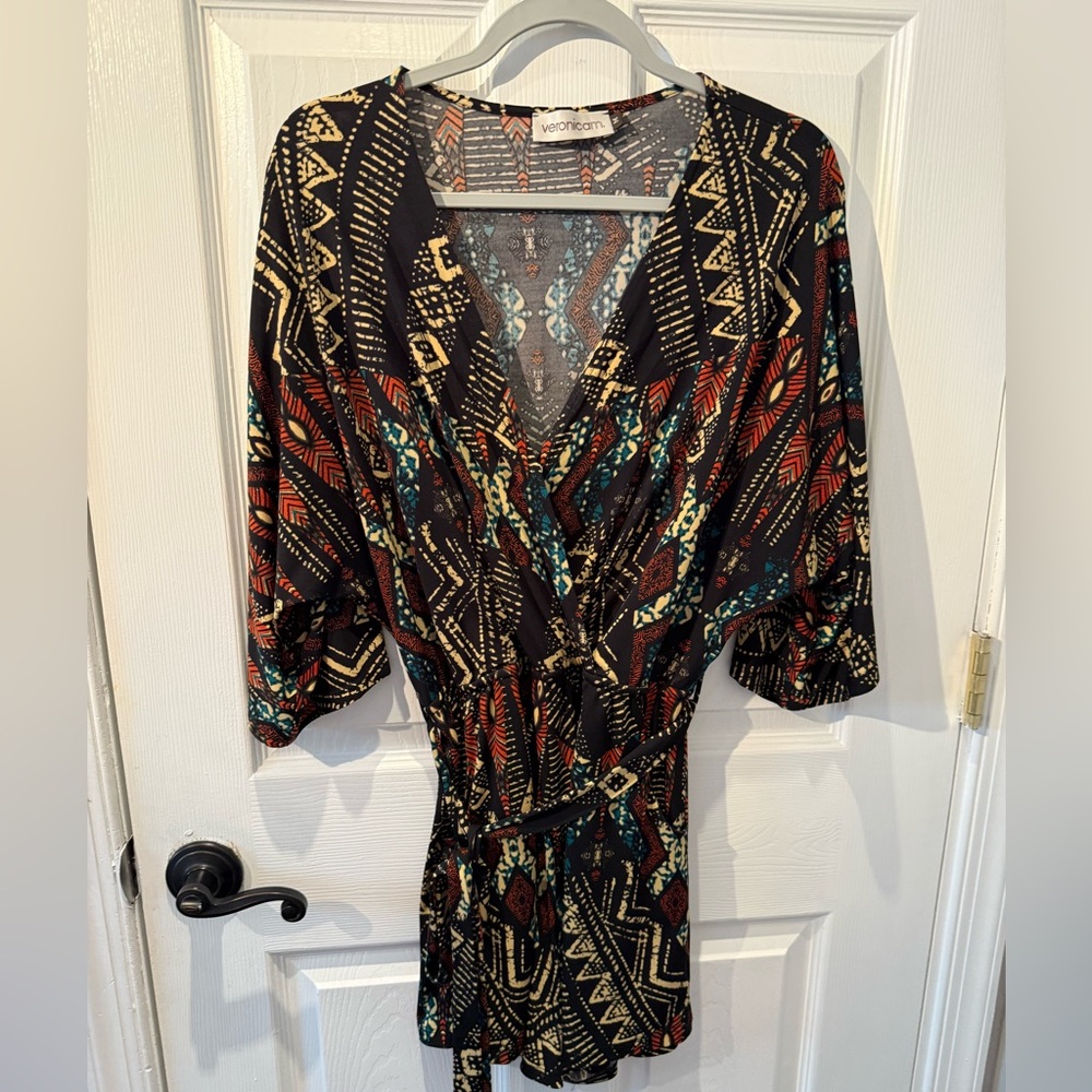 Tribal Print Short Romper with Tie